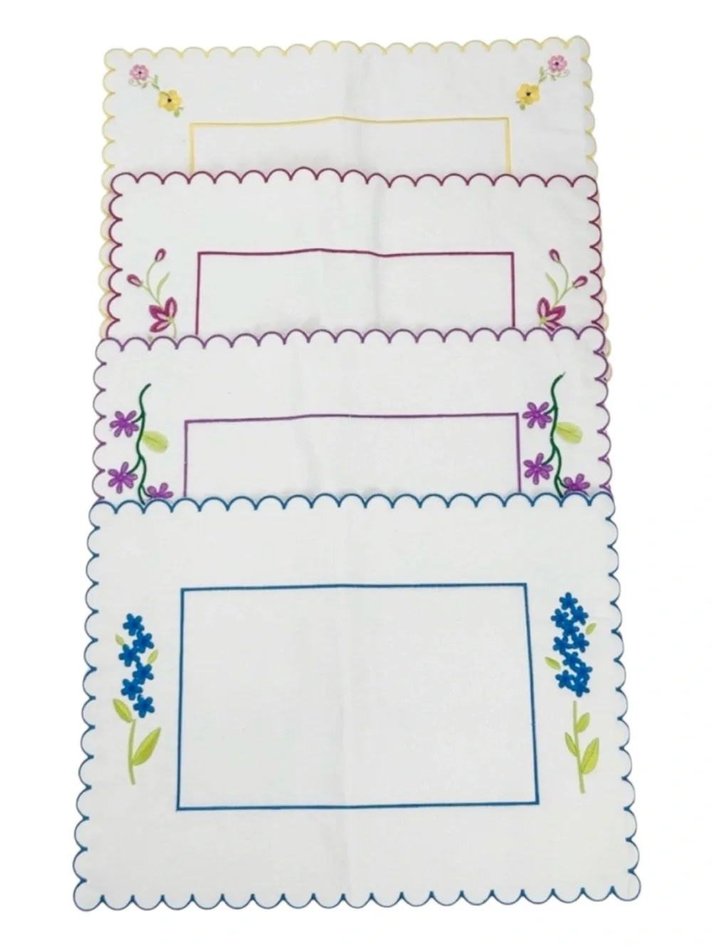 Vintage Lillian Vernon 100% Cotton Floral Embroidered Placemat and Napkin Set